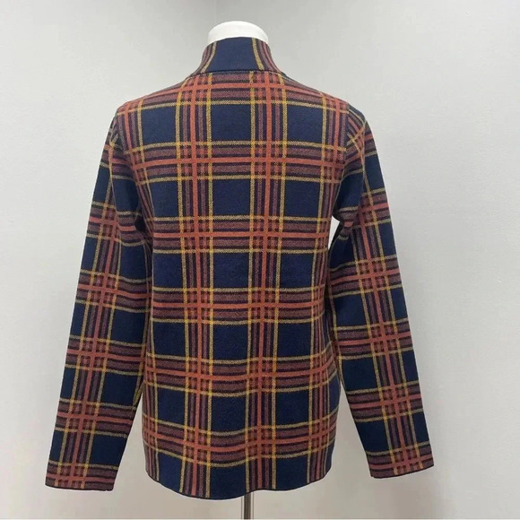Rachel Zoe Plaid Zip Sweater Cardigan Jacket Knit Shacket. Orange & Navy. Medium - Picture 6 of 16